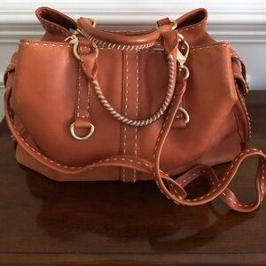 ANTONIO MELANI Cognac Brown Leather Tote & 23” detachable leather strap